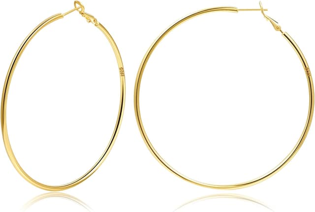 Detalle de MOROTOLE Creolen aus Sterling Silber mit 14 Karat Echtvergoldet – große, dünne Endlose Creolen für Damen