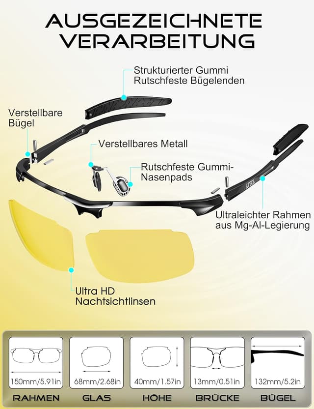 Thumbnail 6 de ATTCL Herren-Sonnenbrille polarisiert für Sport mit UV-Schutz (TAC) und leichtem Wrap-Around AL-MG Rahmen