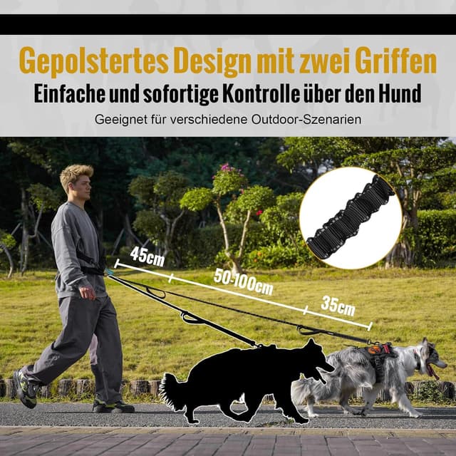 Detalle de OneTigris laisse de jogging pour chien avec ceinture rembourrée, poche poitrine et double poignée (3 en 1)