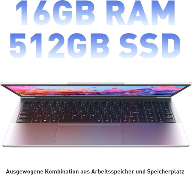 Detalle de Auusda Laptop 15,6 Zoll (16 GB RAM, 512 GB SSD) mit Fingerabdrucksensor für Schule & Büro