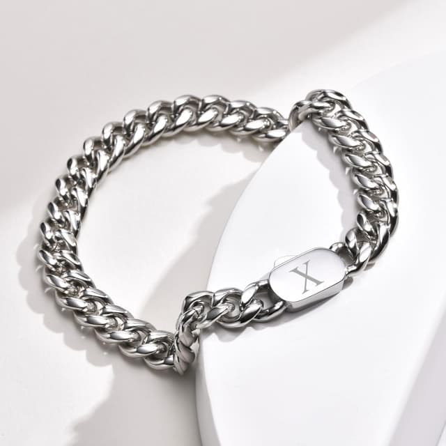 Thumbnail 6 de XUANPAI Initiale Armbänder für Männer (A–Z) – 316L Edelstahl Cuban-Link mit Initiale, 21 cm