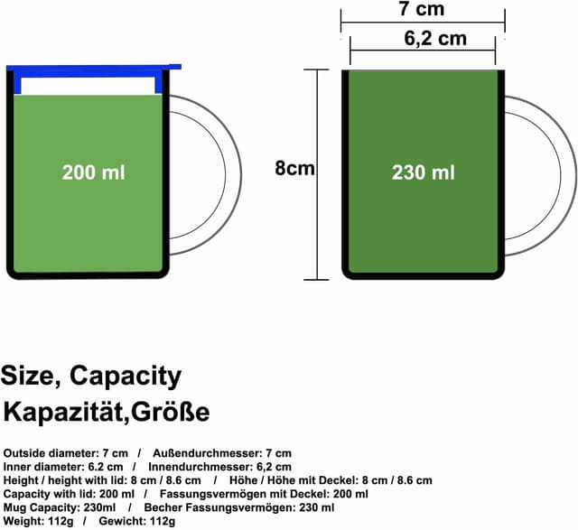 Detalle de HEECN tazza da caffè da campeggio in acciaio inox a doppia parete da 200 ml con coperchio e moschettone