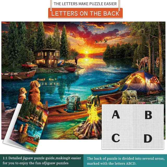 Detalle de HUADADA 1000-Piece Jigsaw Puzzle for Adults – Wilderness Lakeside Camping Scene