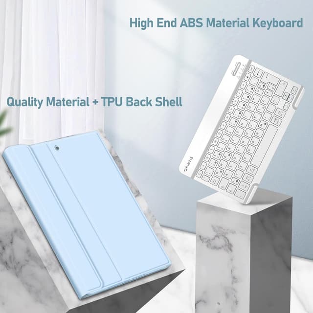Detalle de FINTIE Tastatur Hülle für iPad 10,2 Zoll (9./8./7. Gen., 2019–2021) mit QWERTZ, TPU-Rückschale und Stifthalter – Himmelblau