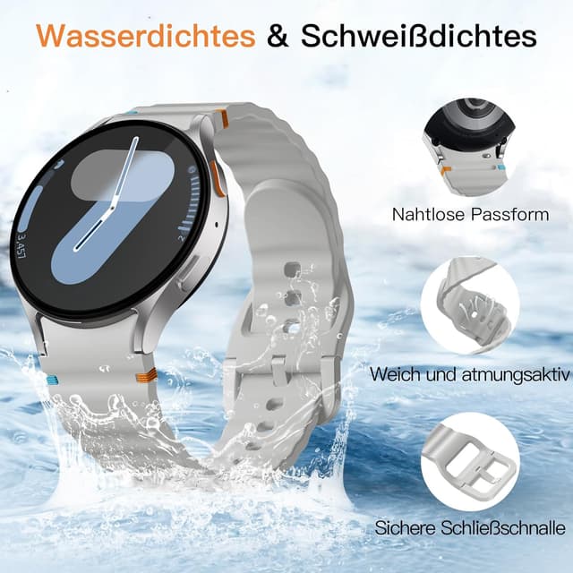 Detalle 2 de Mastten 4er Set Silikon-Armbänder für Samsung Galaxy Watch (No Gap, Quick-Release) – passend für 40/44 mm Modelle