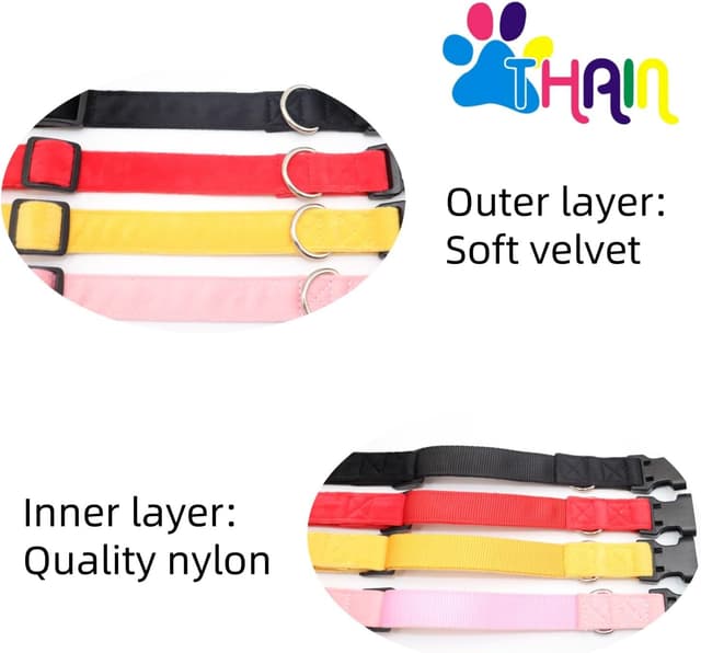 Detalle de THAIN Smart QR Code Dog Collar (Nylon & Velvet) with Unique ID Registration, Adjustable Plastic Buckle – Medium (Black/Red/Pink/Yellow)