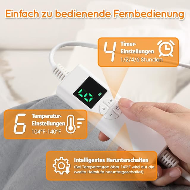 Detalle de OneAmg Heizkissen für Rücken, Schulter & Nacken (61 x 94 cm) mit 4-Stunden-Timer und Abschaltautomatik