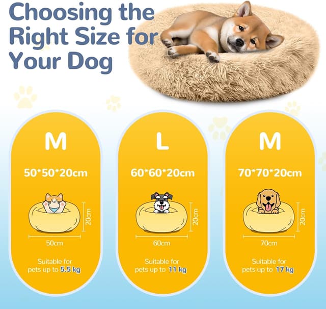 Detalle 2 de LUOJINYI Flauschiges Donut-Hundebett (70 cm) in Kamel – waschbar mit rutschfestem Boden