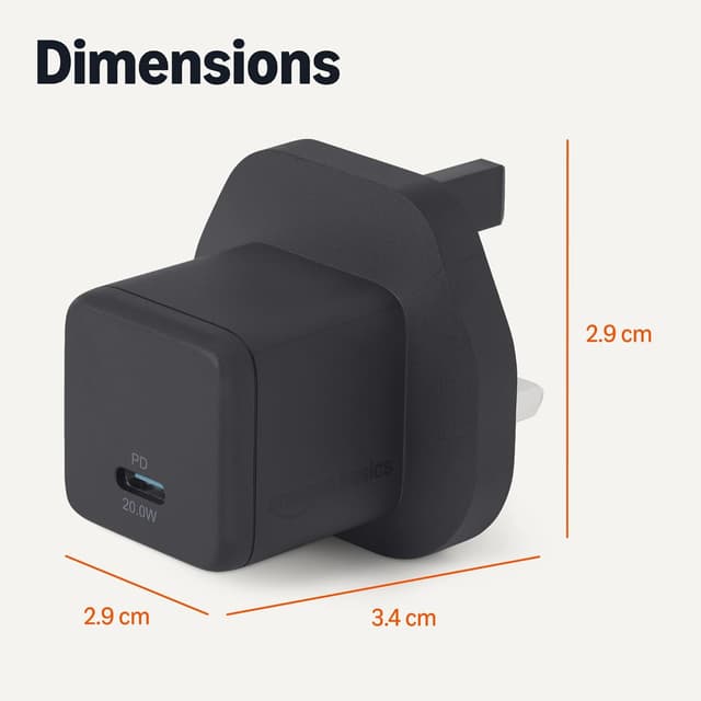 Detalle de Amazon Basics 20W USB-C Nano GaN Wall Charger (PD 3.1, 1-port)