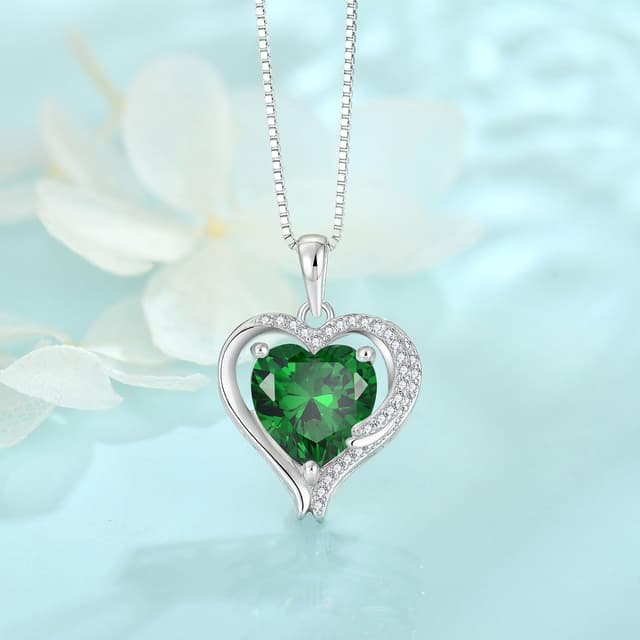 Detalle de FJ Herz Kette Damen aus 925 Sterling Silber mit Engelsflügeln, Zirkonia & Geburtsstein