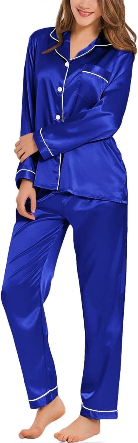 Thumbnail 6 de SWOMOG Satin Damen-Schlafanzug mit Knopfleiste, Langarm-2-teiliges Pyjama-Set