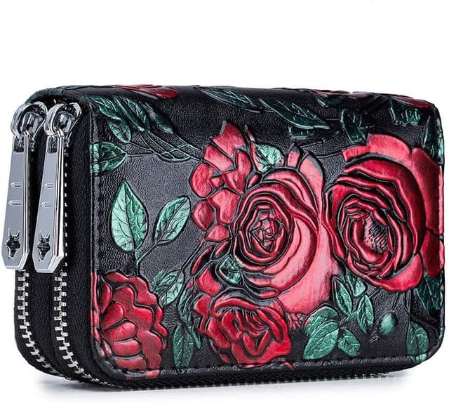 Thumbnail 5 de LUMoony Damen-Geldbeutel aus Leder mit Doppel-Reißverschluss, viele Fächer & RFID-Schutz (11 × 4,5 × 8 cm)