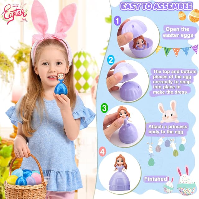 Detalle 2 de Ostergeschenke für Kinder, 12 Ostereier mit Prinzessin-Spielzeug