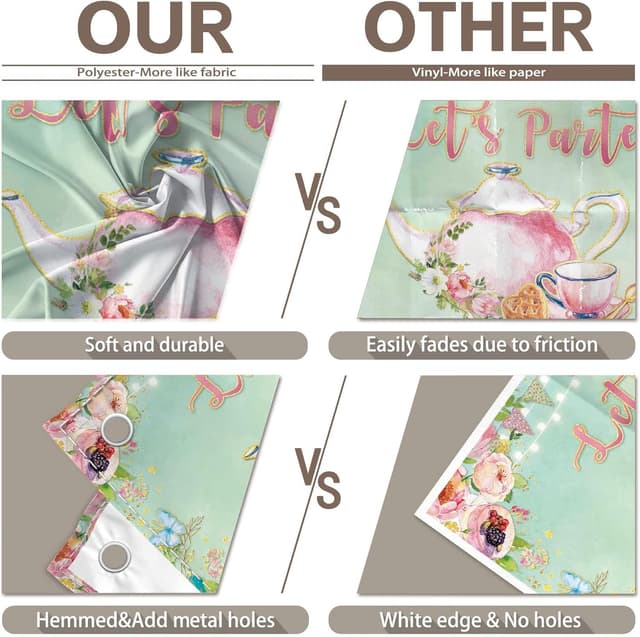 Detalle de Luminora 7x5ft Green Tea Party Backdrop (Spring Floral Garden) for Birthday Photoshoots