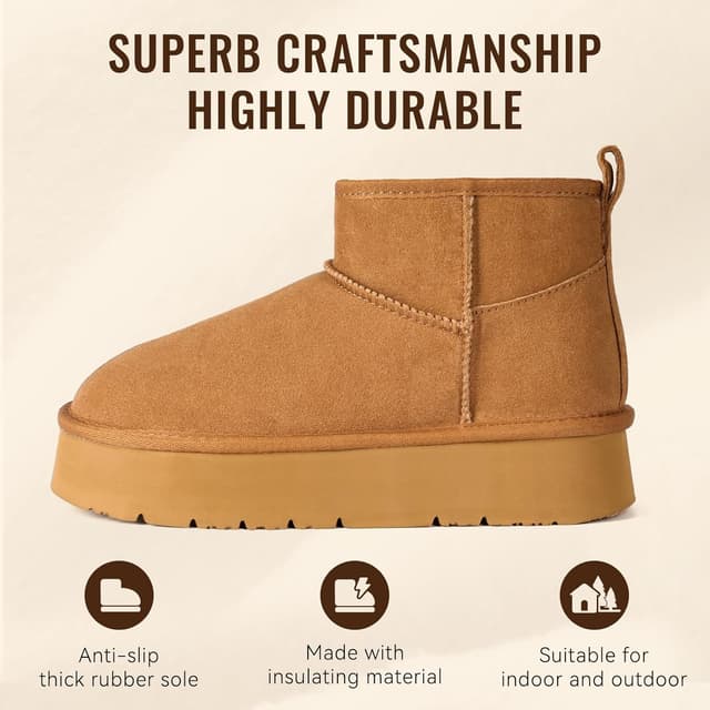 Detalle 2 de OOW Ankle Platform Boots Genuine Suede Cozy Lined Boots