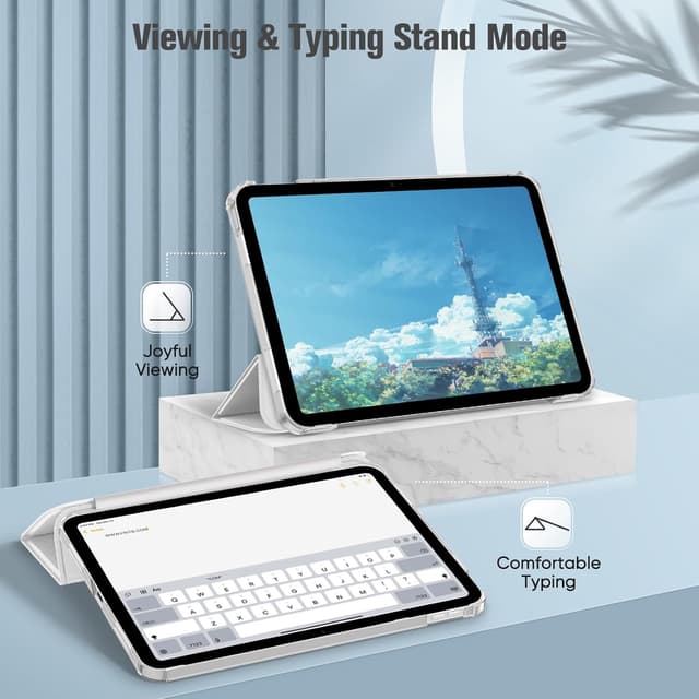 Detalle de Fintie Hülle für iPad 11. Generation (2025, 11 Zoll A16) & iPad 10. Generation (10,9 Zoll) – ultradünnes Case mit transparenter Rückseite, Auto Wake/Sleep, Silber