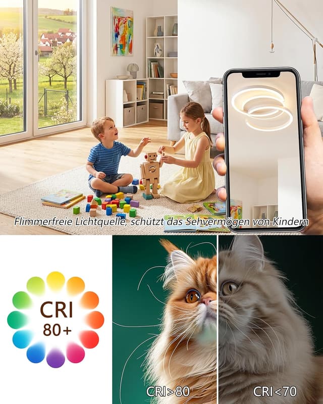 Detalle 2 de Meloweel LED-Deckenleuchte fürs Schlafzimmer (S-Form, 3000 K warmweiß) 32 W, 50 cm, 2 Ringe, nicht dimmbar