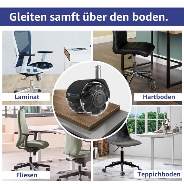 Thumbnail 6 de Mastery Mart Bürostuhl Rollen 11 mm – leise Gummirollen im 5er Set (schwarz) für Hartböden