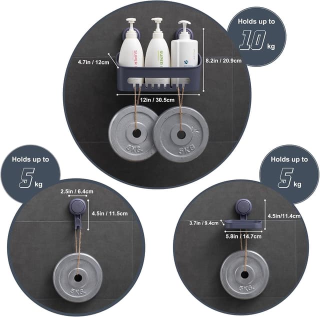 Detalle 2 de Uten Étagère de douche 4 pièces avec ventouses sans perçage (panier, porte-savon, crochets)