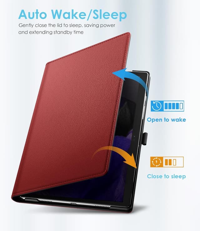 Detalle de TiMOVO drehbare Hülle für Samsung Galaxy Tab A9+ 11 Zoll (2023) SM-X210/X216/X218 – 90° Standfunktion, Auto Schlaf/Wach, Wein Rot