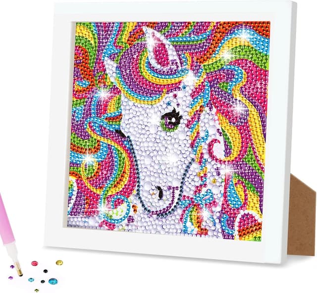 Detalle de AUAUY Diamond Painting Kit 5D con cornice in legno (tema unicorno)