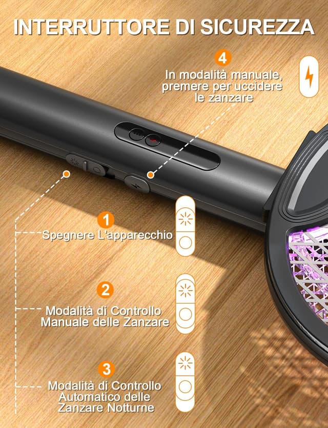 Thumbnail 6 de WOCVRYY Racchetta Zanzare Elettrica 4000V 1500mAh