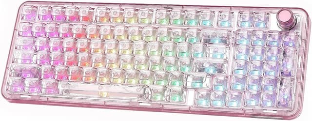 Detalle de YUNZII X98 QMK/VIA Tri-Mode Tastatur (QMK/VIA, Hot-Swap, 2,4 GHz, Bluetooth, USB‑C, RGB „Pink/Crystal“)