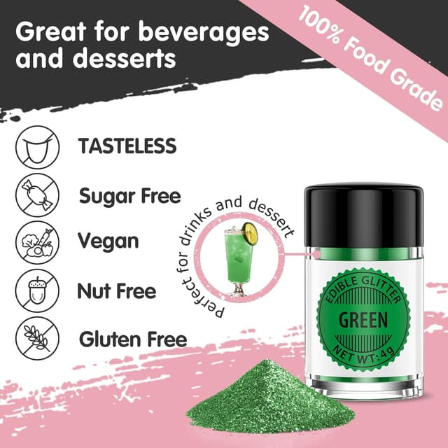 Detalle de Waysroma Essbarer Glitzer für Getränke (4 g) in Grün – geschmacksneutral & lebensmittelecht