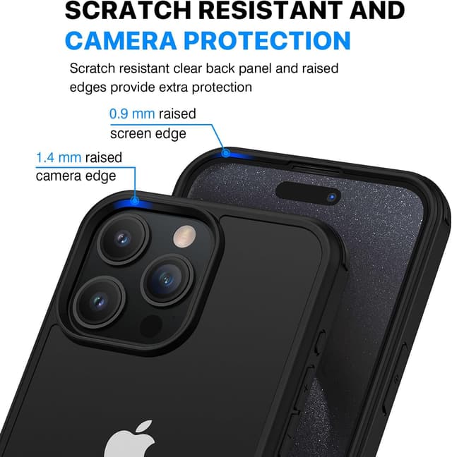Detalle de CENHUFO iPhone 15 Pro case with built-in 9H glass screen protector and camera lens protection (black)