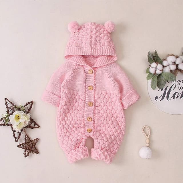 Detalle de Odizli Neugeborene Baby Strampler mit Kapuze und Knöpfen – Langarm Gestrickt für Herbst/Winter