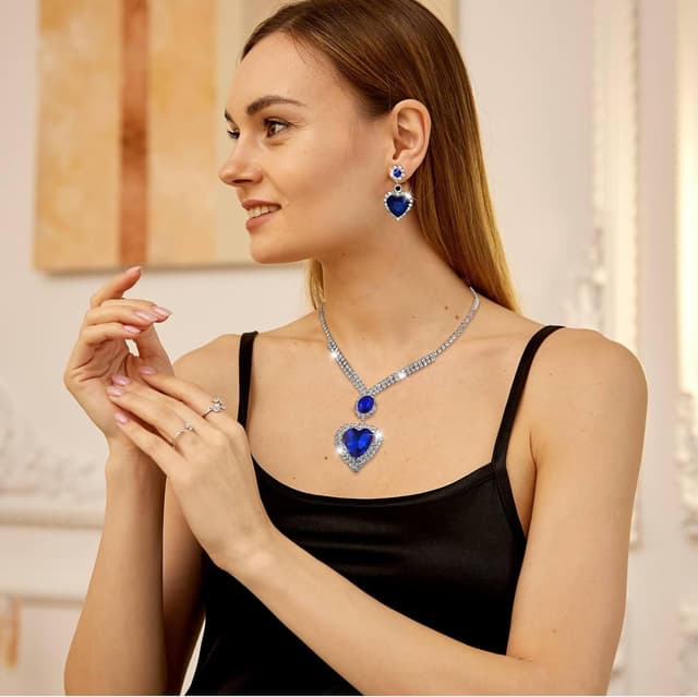 Detalle de LjFrexia Hochzeit Schmuck-Set für Damen (2-teilig) mit Herz-Kristall-Anhänger und Ohrsteckern