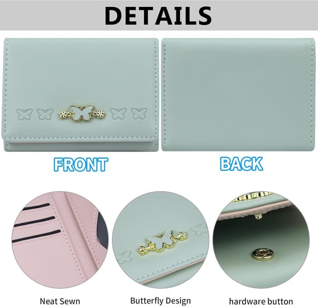 Thumbnail 3 de Farcauo Damen-Portemonnaie klein mit Ausweisfach & Kartenhüllen „Grüner Schmetterling“