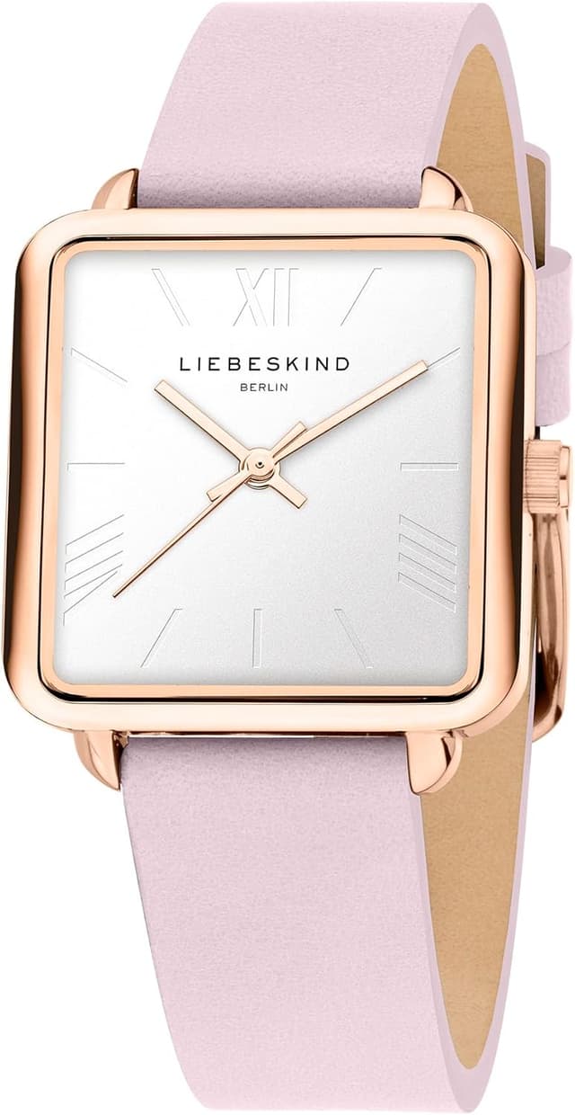 Detalle 2 de Liebeskind Berlin Damen-Armbanduhr mit eckigem Quarzwerk, 28x28 mm, 3 ATM wasserdicht & Leder-/Meshband