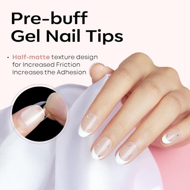Detalle de Modelones Extra Short Oval Round Nail Tips (510 pcs) — Soft Gel Pre-shaped Half Matte Full Cover False Nail Extensions