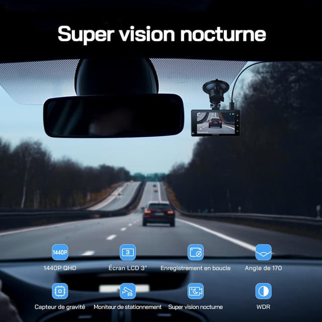Detalle de WOLFANG Dashcam double avant/arrière 2,5K + 1080P avec mode parking 24 h