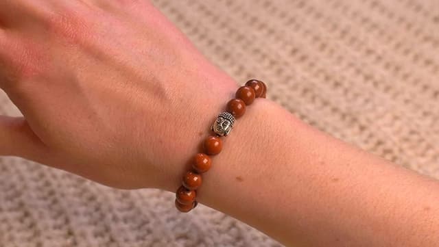Detalle de BERGERLIN Buddha Armband aus Naturstein (Jaspis geprüft) mit Echtheitszertifikat – für Damen & Herren