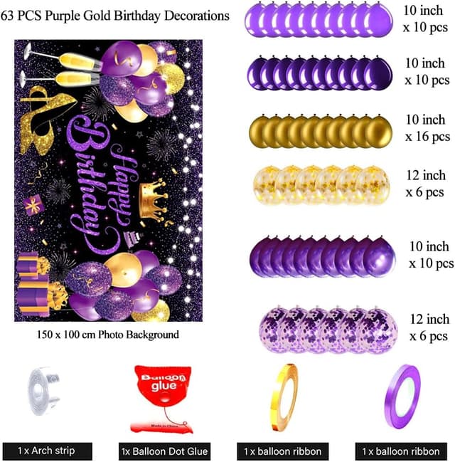 Thumbnail 4 de YinQin 63 PCS purple gold birthday balloon set