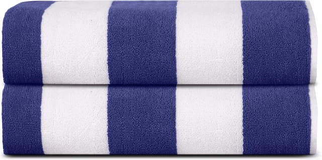 Detalle de SweetNeedle 100% cotton terry beach towels (2-pack) – Royal Blue & White cabana stripe, 100 x 150 cm