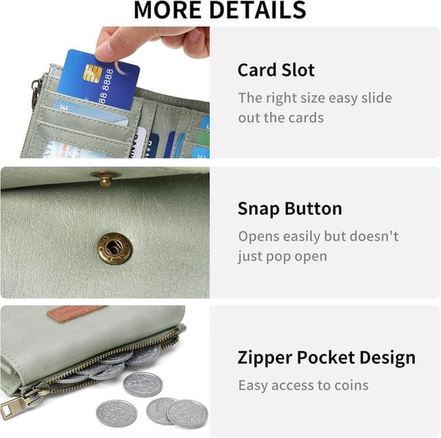 Detalle de SENDEFN Damen-Geldbörse im Kurzformat mit RFID-Blockierung, 10 Kartenfächern und Münzfach