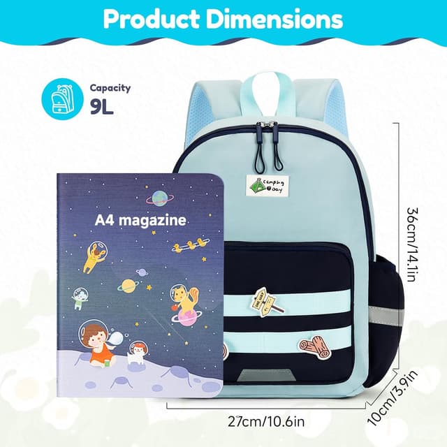 Detalle 2 de PROTAURI Sac à dos enfant maternelle 3-7 ans avec sangle de poitrine, bandes réfléchissantes et compartiment 9 L (bleu)