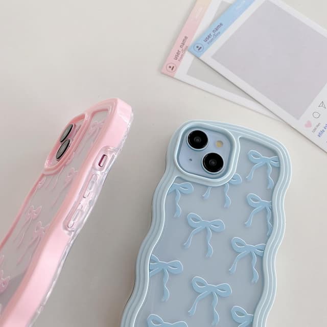 Detalle de QLTYPRI Schleife Hülle für iPhone 15 Pro Max (6,7"), klares Silikon-Bumper Case mit Locken-Schleife – Weiß