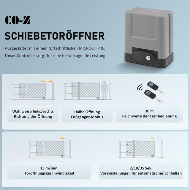 Detalle de CO-Z Elektrischer Schiebetorantrieb mit Fernbedienungen, bis 600 kg – für Schiebetore bis 12 m