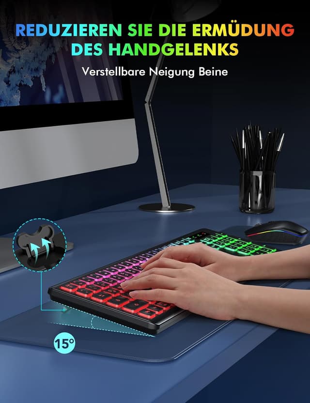 Thumbnail 6 de SABLUTE Tastatur Maus Set Kabellos Beleuchtete