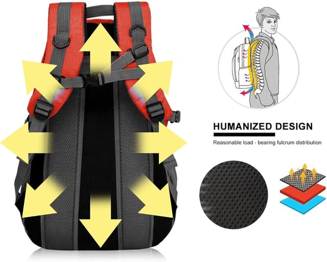 Detalle de Besrina 40L Lightweight Hiking Backpack – water-resistant trekking rucksack for travel, camping and cycling