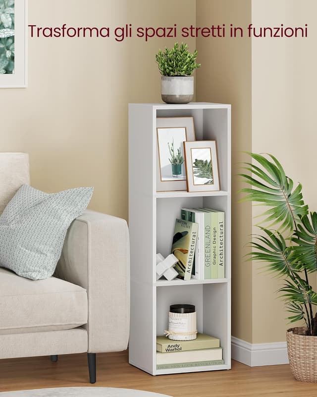 Detalle 2 de VASAGLE Libreria a 3 ripiani aperta LBC433W01, bianco nuvola (24 x 30 x 94,8 cm)