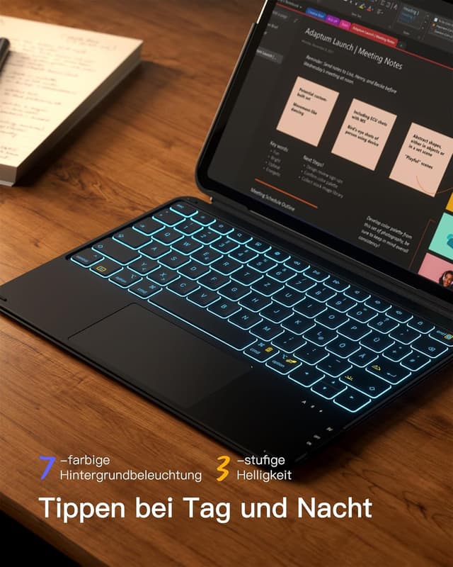 Detalle de Inateck AceTouch KB04122-RGB Hülle mit abnehmbarer Tastatur für iPad 11 (QWERTZ, Trackpad, RGB)