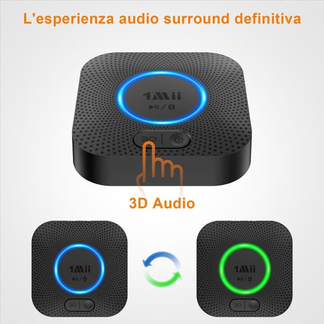 Detalle 2 de 1Mii Ricevitore Bluetooth 5.3 B06+ con aptX HD, Jack 3,5 mm e RCA, Surround 3D