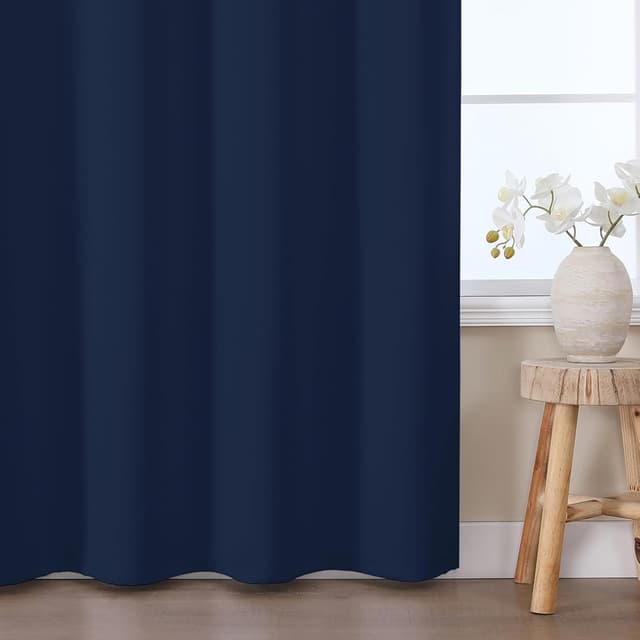 Detalle de VEHEDE Navy Blackout Thermal Curtains (2 Panels) – Eyelet room darkening for bedroom & living room