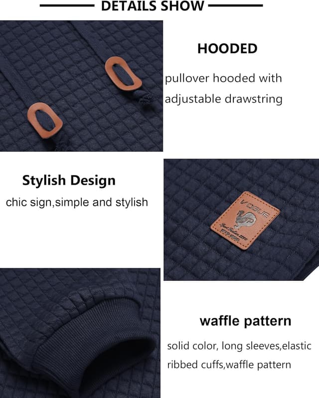 Detalle 2 de COOFANDY Waffle Knit Hooded Sweatshirt