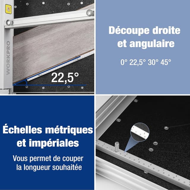 Detalle de WORKPRO Coupe-sol stratifié avec angle de précision – coupe parquet/vinyle jusqu’à 340 mm
